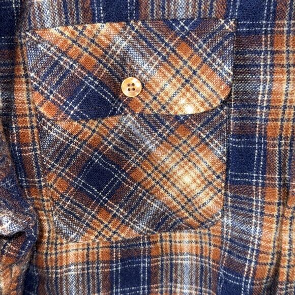 VTG 1960-70s Sears Kings Road Wool Plaid Flannel Shirt Brown & Blue Sz XL - Picture 6 of 9